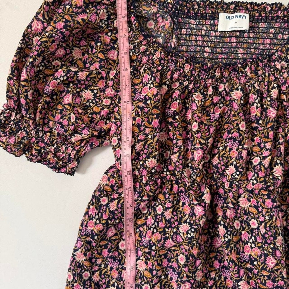 Old Navy Floral Smocked Puff Sleeve Blouse Cottagecore Romantic Boho Top - Picture 7 of 7